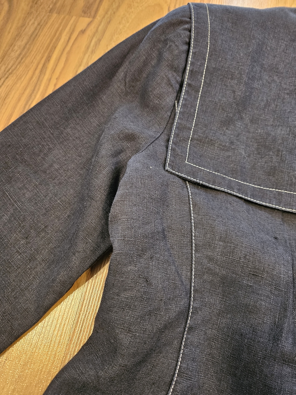 Vintage Ellen Tracy 100% Linen Navy Sailor Collar Blazer Jacket - Picture 11 of 15